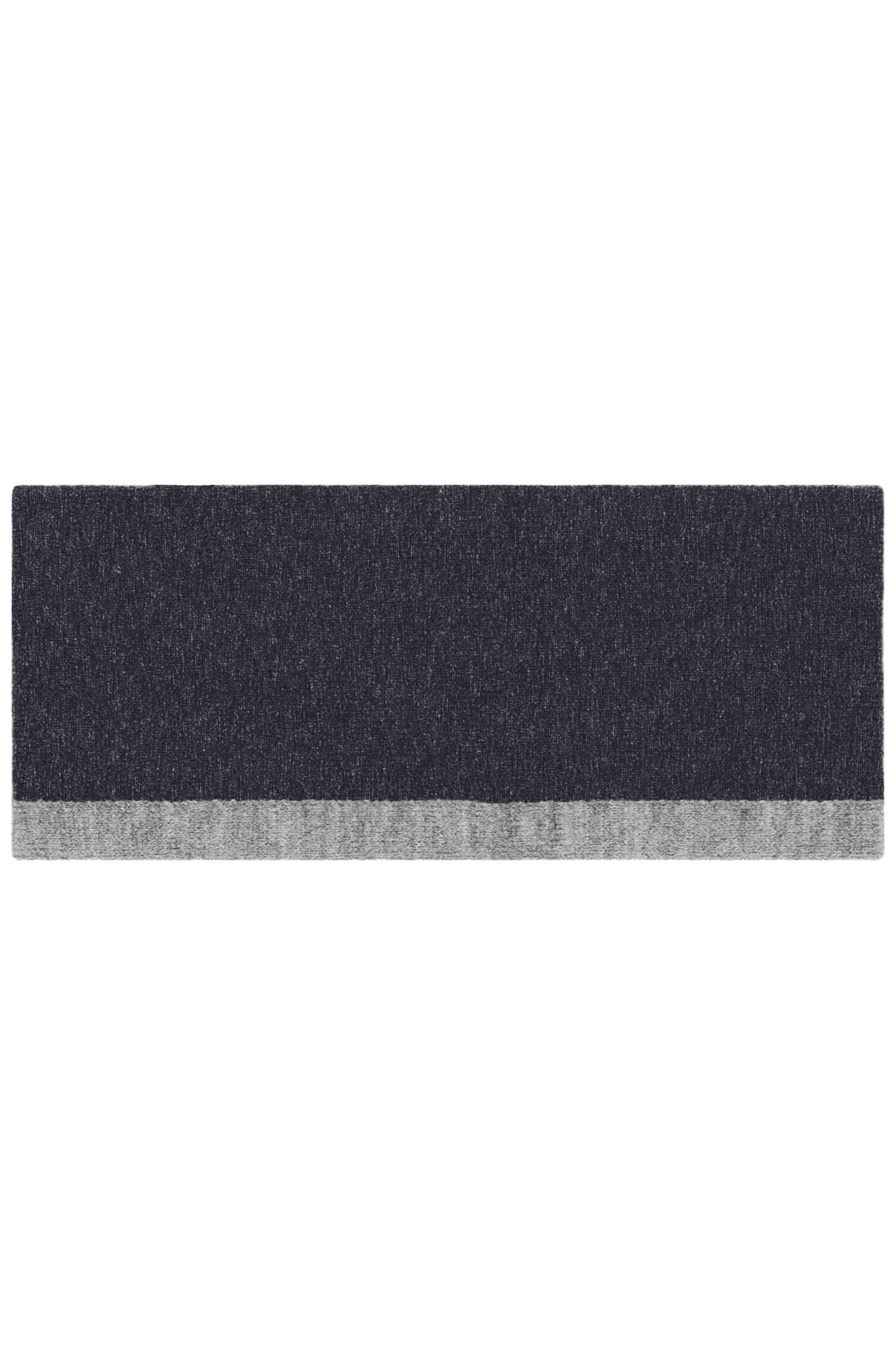 A reversible headband in dark grey with a lighter grey bottom band. It features a logo. Reversible Headband - Image 1