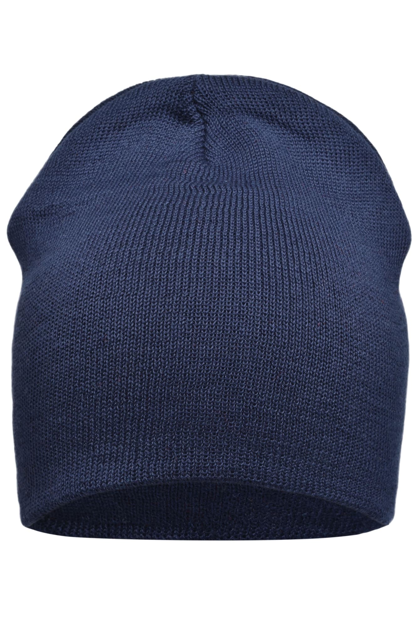 A cotton beanie in navy blue with a simple design and logo. Cotton Beanie - Image 1