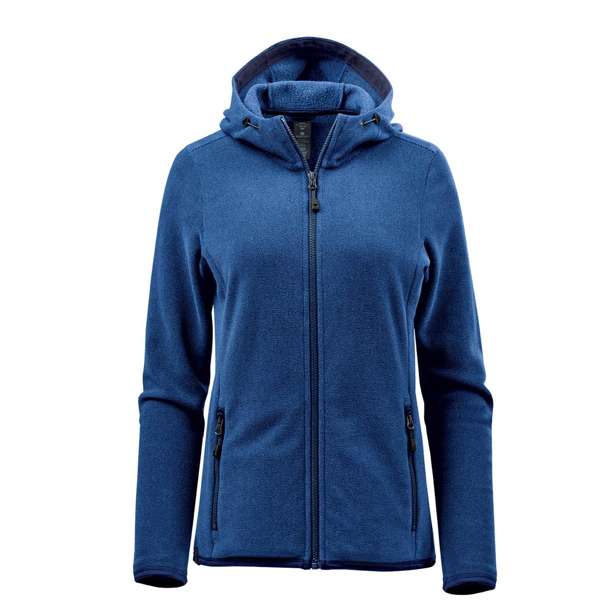 A blue women's full zip hoody with a hood and zippered pockets. It features a logo on the front. Women's Novarra Full Zip Hoody - Image 1