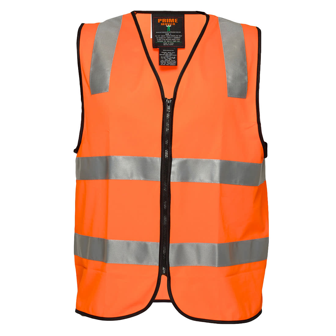 An orange hi-vis zip vest with reflective stripes and a front zipper, featuring a logo on the upper section. Hi-Vis Zipped Vest - Image 1