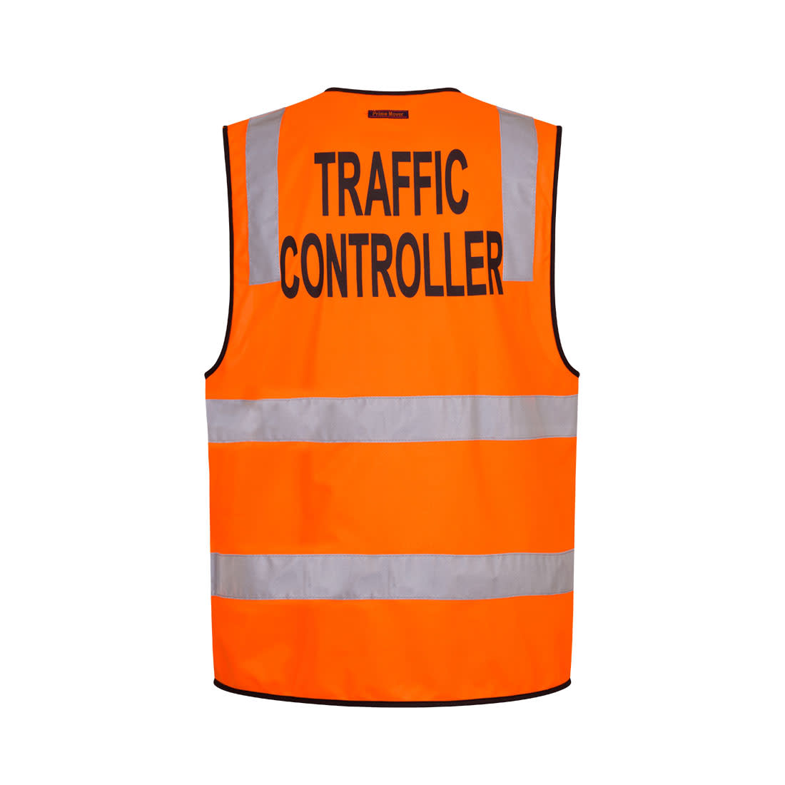 An orange safety vest with reflective strips and a logo, labelled "TRAFFIC CONTROLLER" on the back. Hi-Vis Zipped Traffic Controller Vest - Image 1