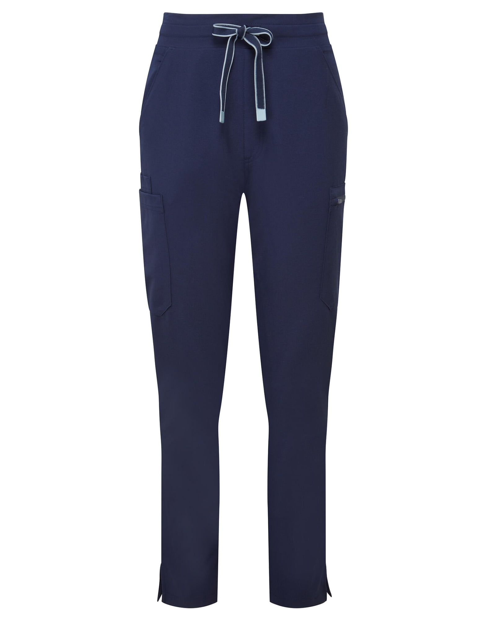Navy women's cargo pants featuring a drawstring waist and side pockets. The design includes a logo. Womens Relentless Stretch Cargo Pants - Image 1