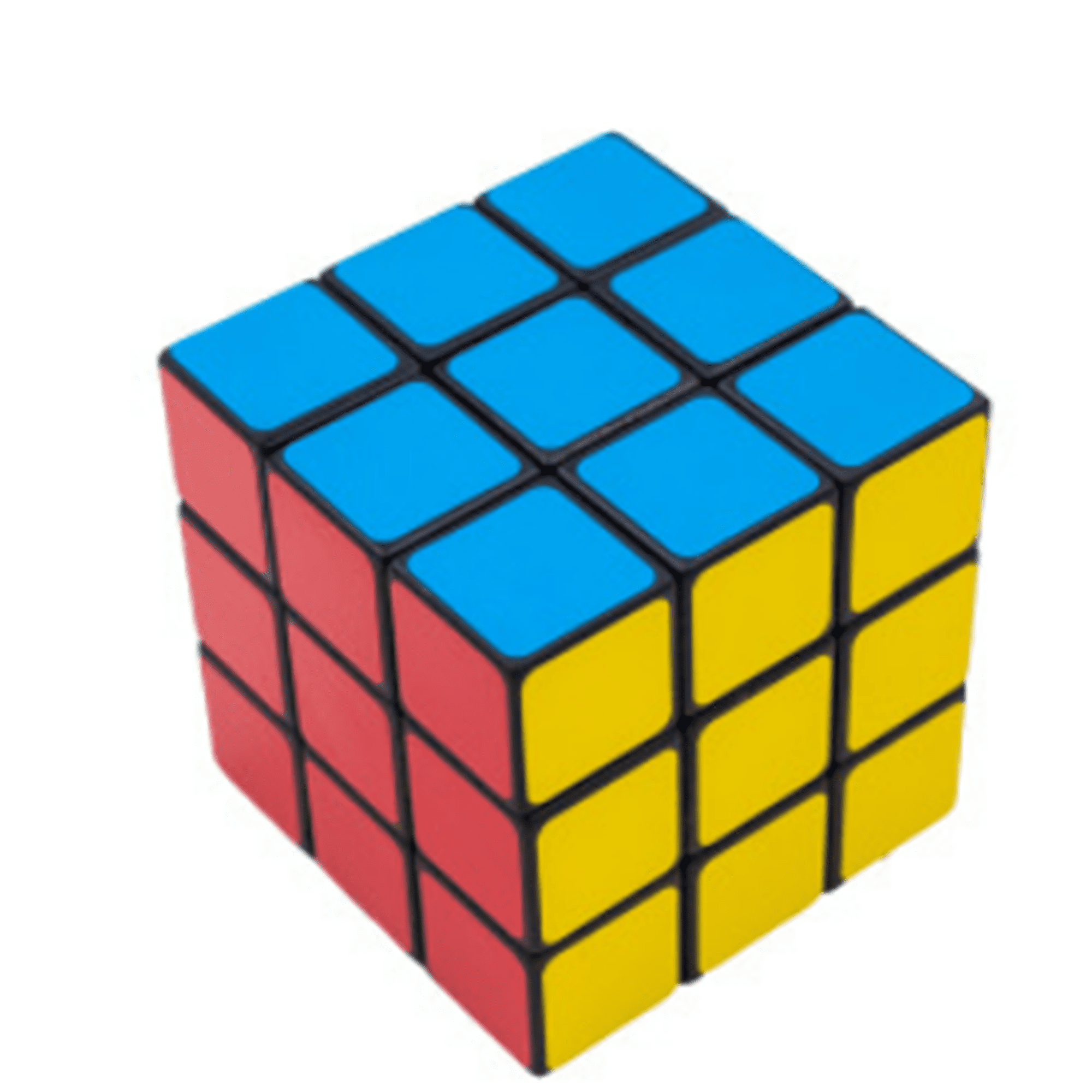 A puzzle cube featuring red, blue, and yellow sides with a black framework and a logo on one face. 2.24" Puzzle Cube - Image 1