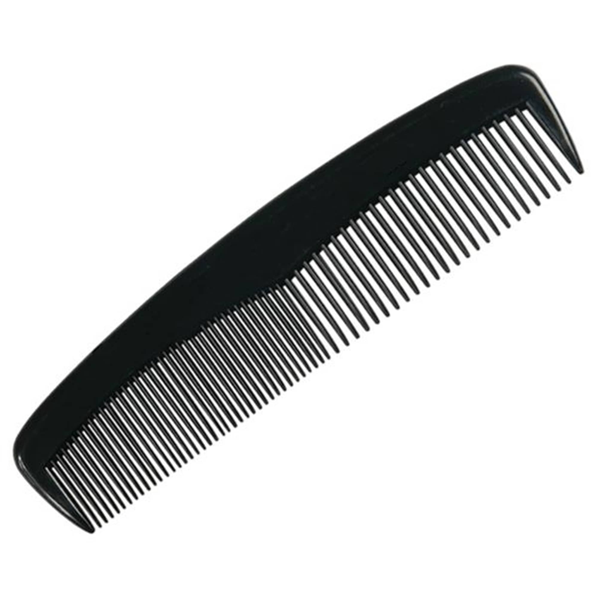 A double-head comb in black, featuring fine teeth on one side and wider teeth on the other. Double-Head Comb - Image 1