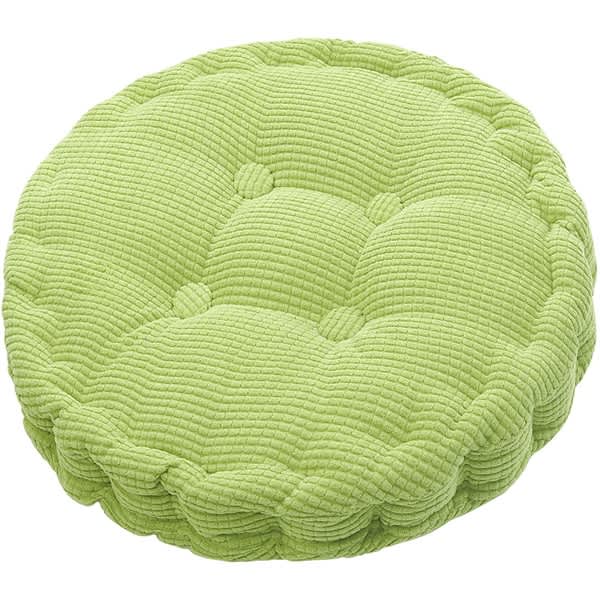 A round seat cushion in a light green colour with a textured, quilted surface and button detailing. Round Seat Cushions - Image 1