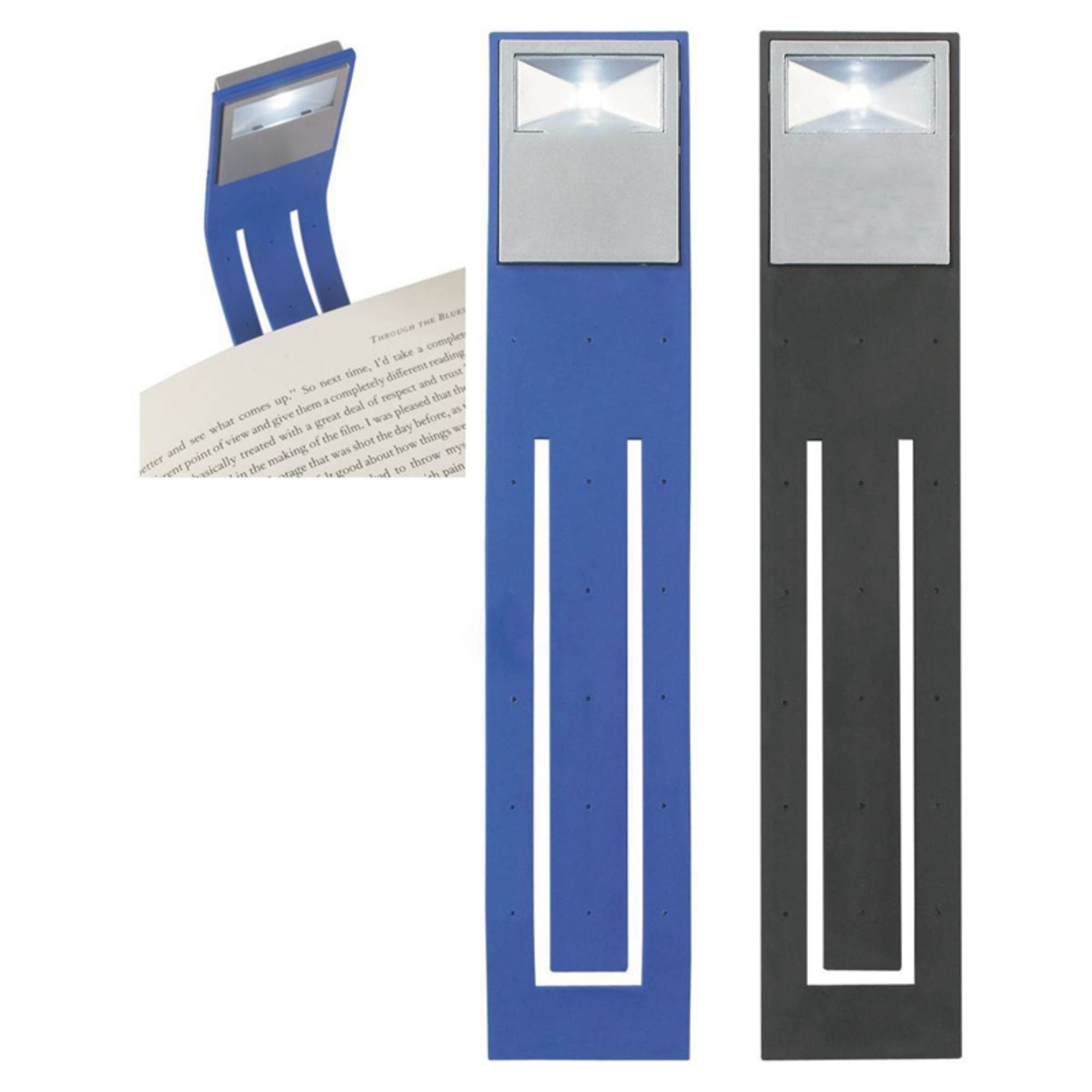A foldable book light in blue and black, featuring a sleek design and built-in light for reading. Foldable Book Light - Image 1