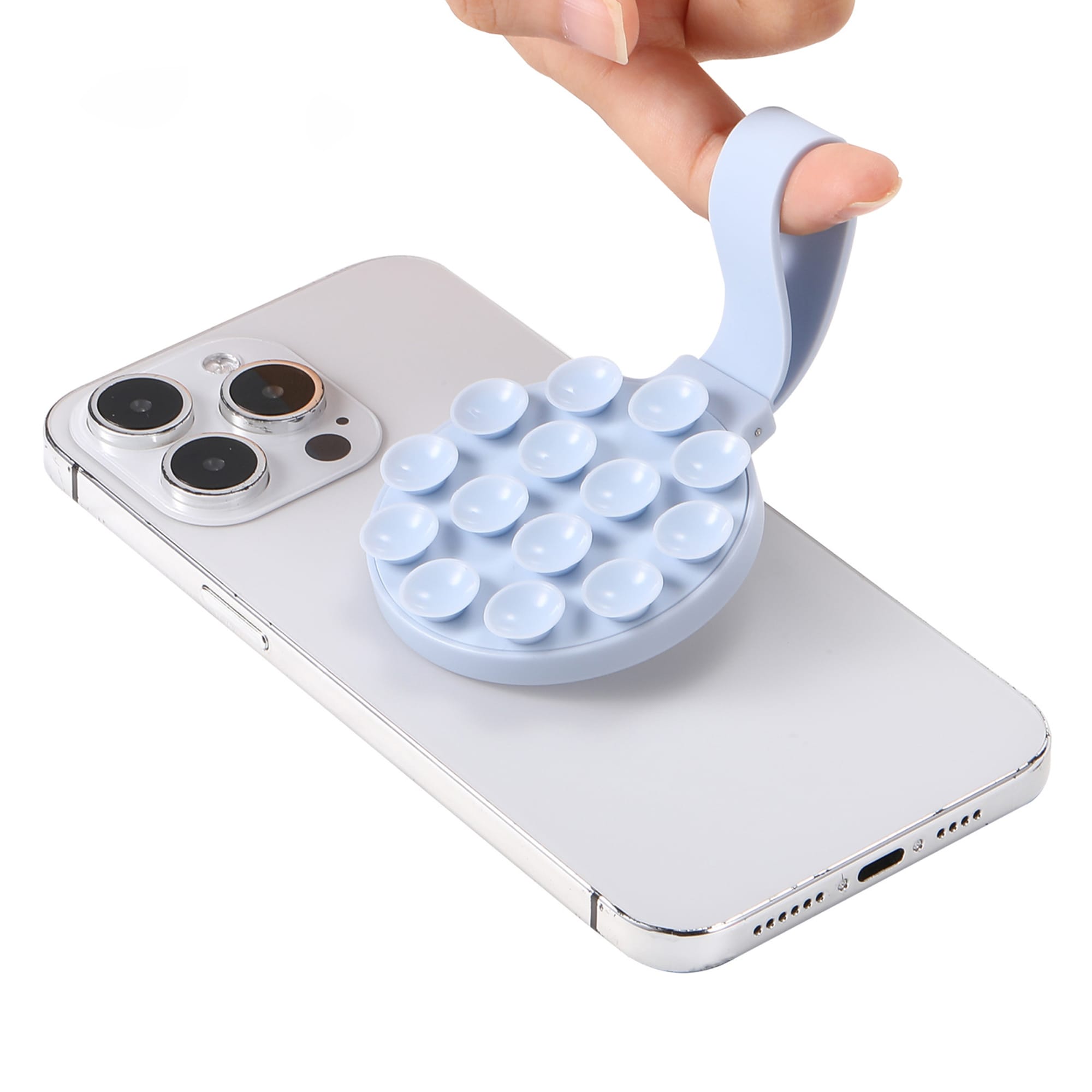 A light blue magnetic suction phone holder featuring a circular design with multiple suction cups. Magnetic Suction Phone Holder - Image 1