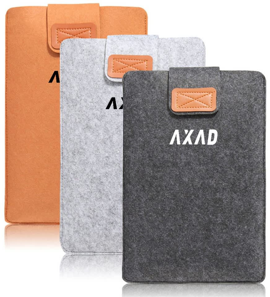 A trio of portable laptop sleeve cases in orange, grey, and dark grey, featuring a logo on the front. Portable LSS Soft Laptop Sleeve Case - Image 1