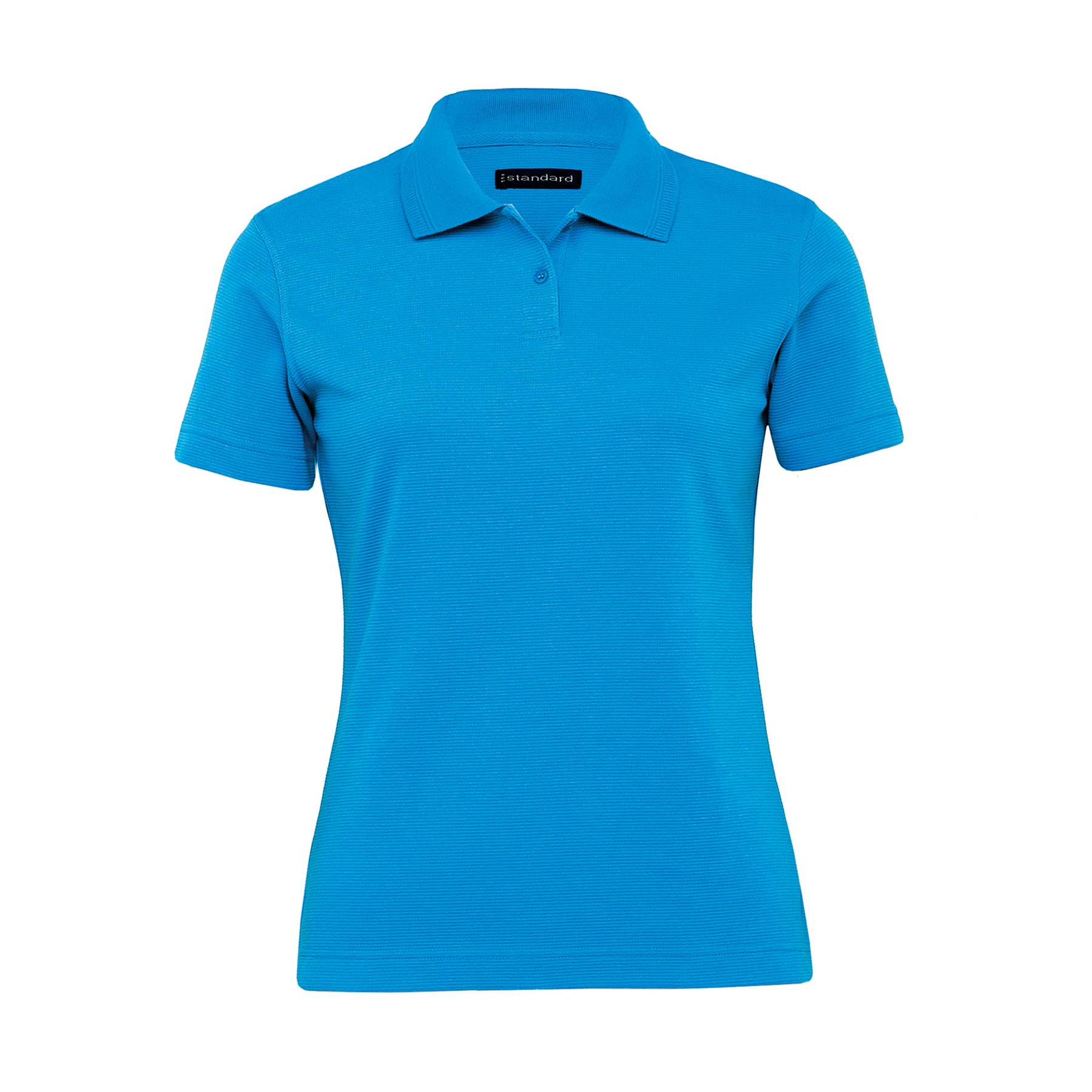 A bright blue women's polo shirt with a collar and short sleeves, featuring a logo. Jacquard Ottoman Balmoral Polo - Womens - Image 1