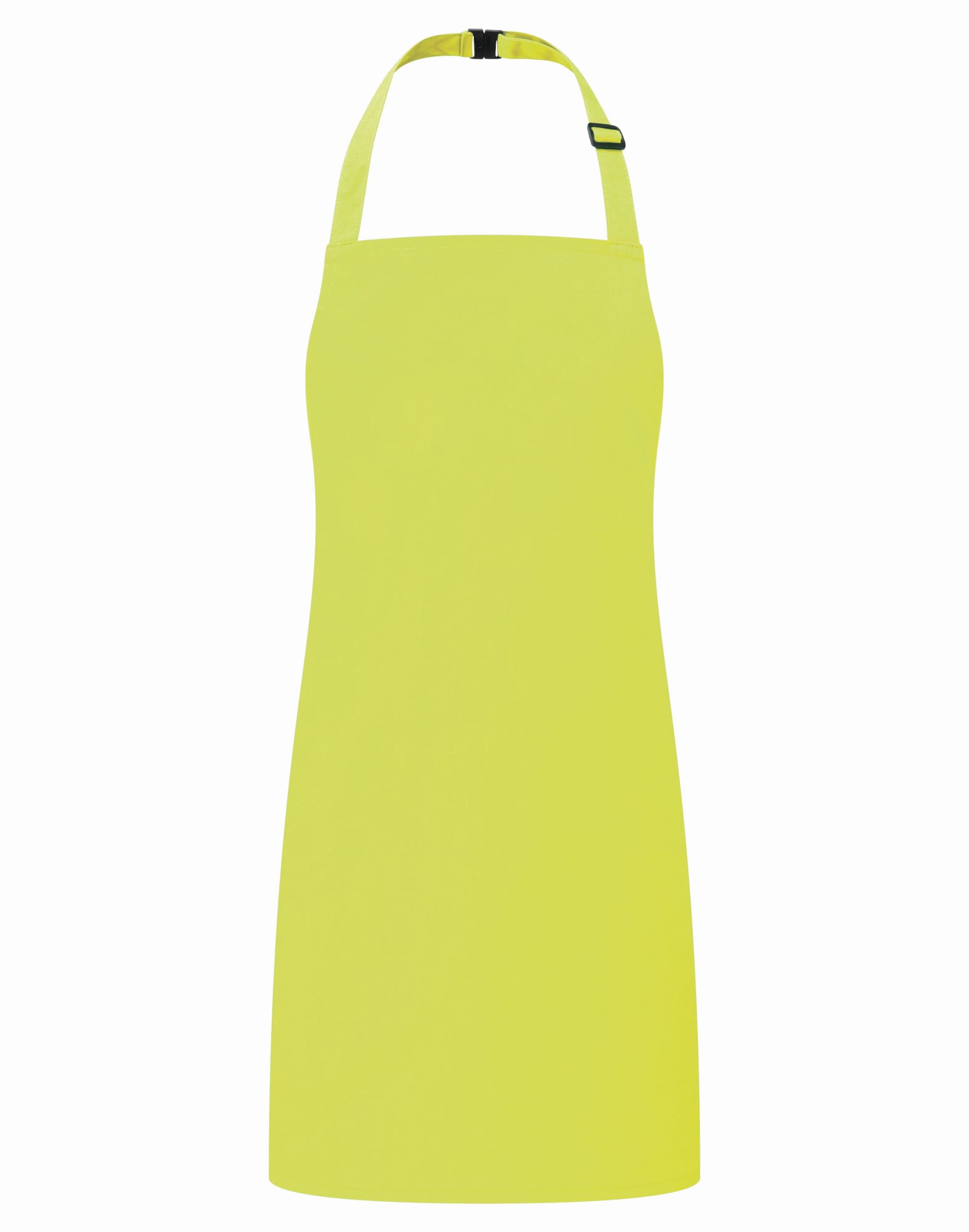 A bright yellow kids bib apron with a halter neck design and a logo on the strap. Kids Bib Apron - Image 1