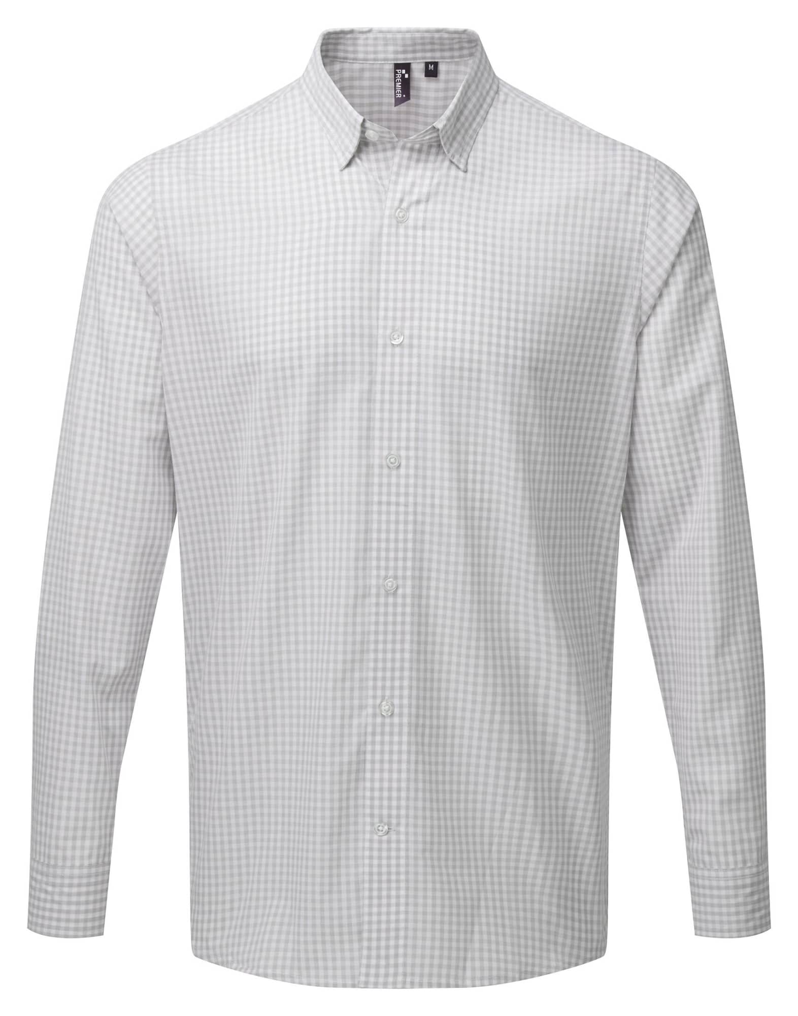 A button-up shirt in light grey with a check pattern, featuring long sleeves and a collar. Contains branding. Maxton Check L-S Shirt - Image 1