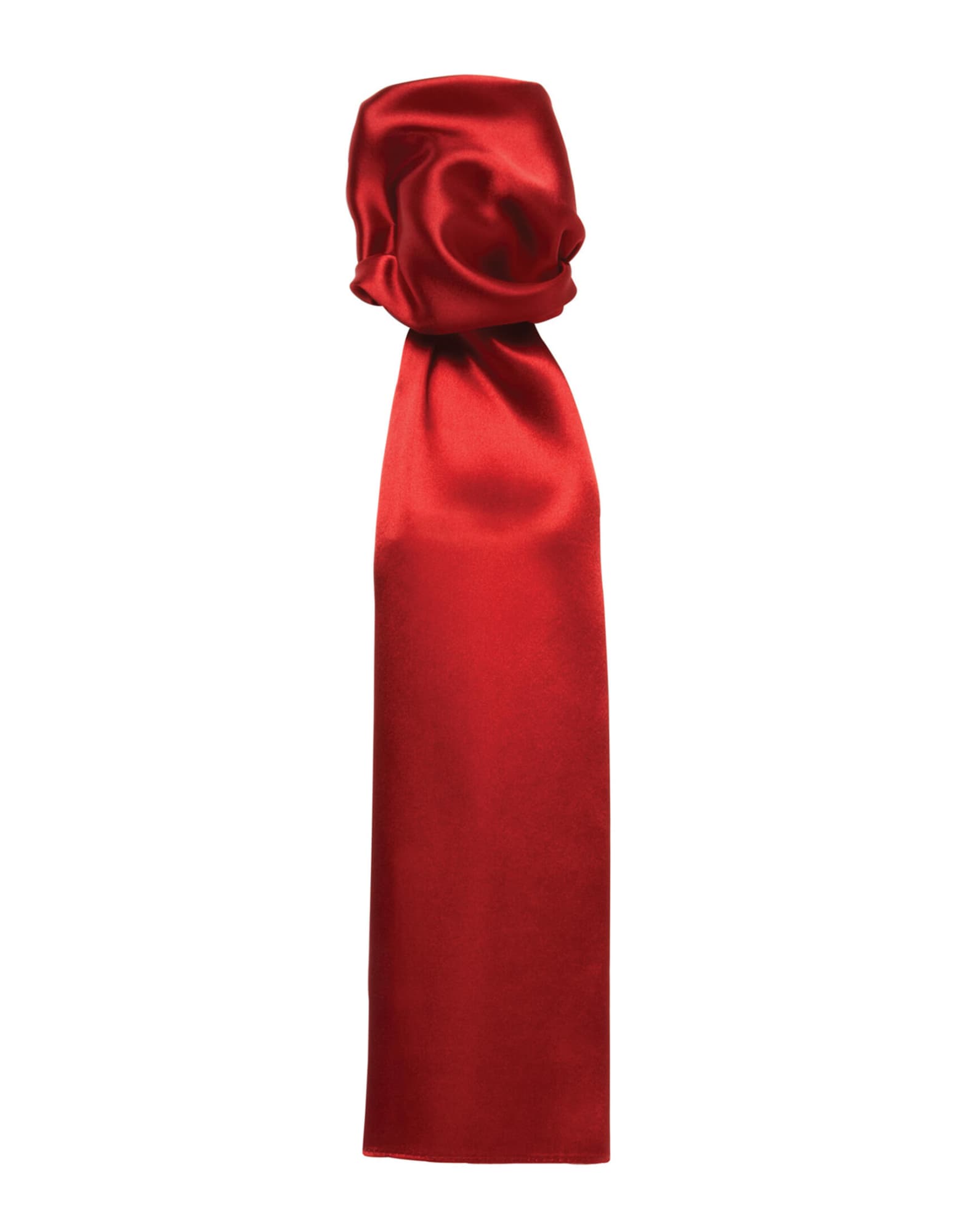 A plain red scarf with a smooth satin finish, featuring a knotted design at one end. Scarf - Plain - Image 1