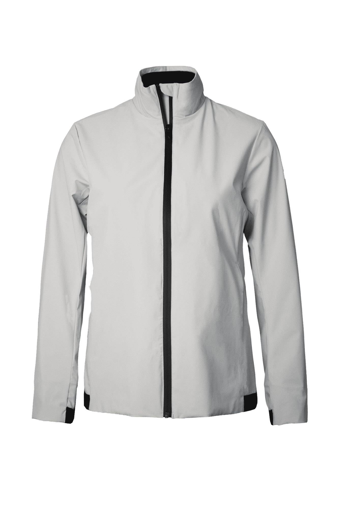 A women's jacket in light grey with black zipper and details, featuring a high collar and long sleeves. Prescott Women Jacket - Image 1
