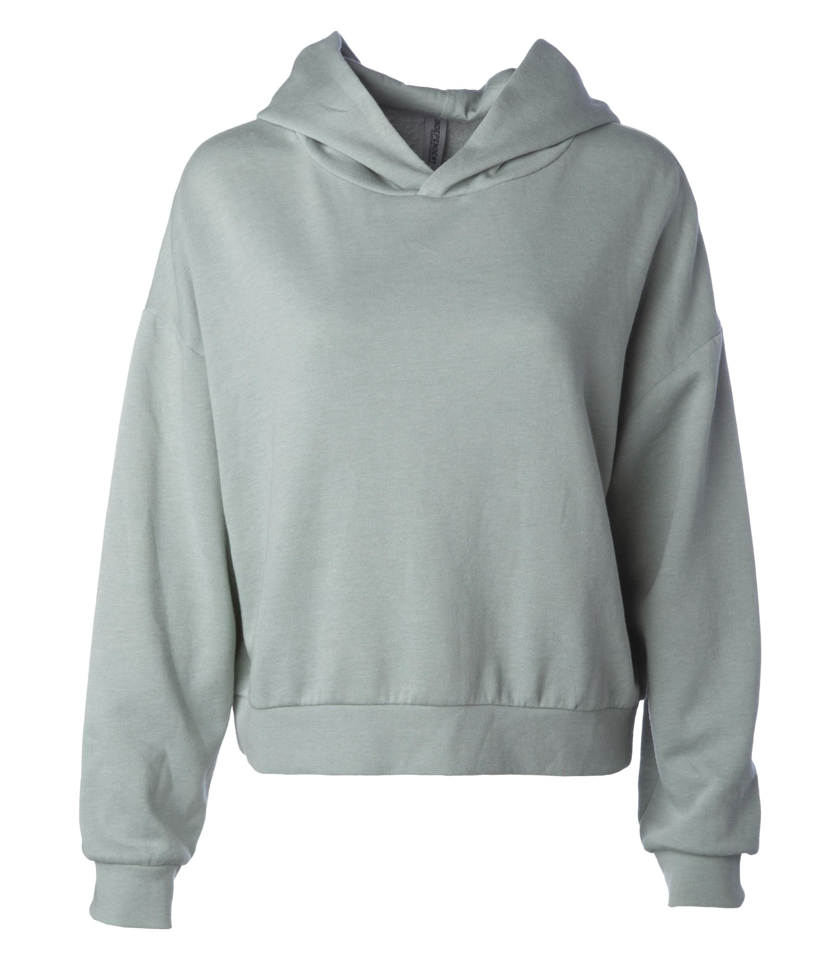 A light grey hoodie with a front pocket and an attached hood. It has loose sleeves and a casual fit. California Wave Wash Sunday Hood - Image 1