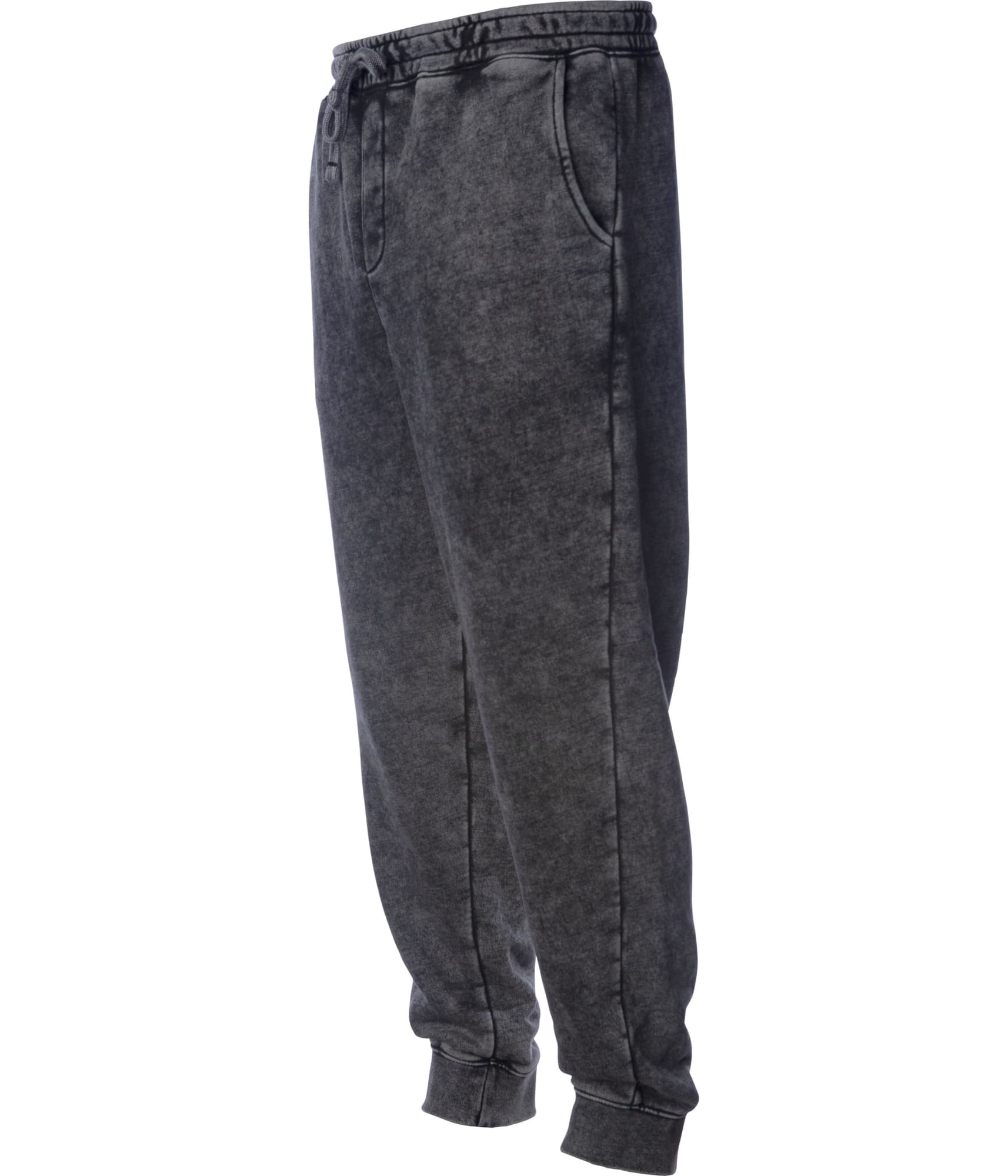 Men's mineral wash sweatpants in black, featuring an elastic waistband and cuffed ankles. Includes a branding logo. Mens Mineral Wash Sweatpant - Image 1