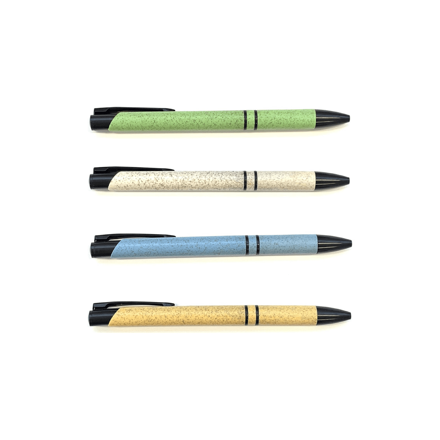 Three slimline pens in green, blue, and yellow with black accents; each pen features a smooth, textured finish. Wheat Straw Slimline Black - Image 1