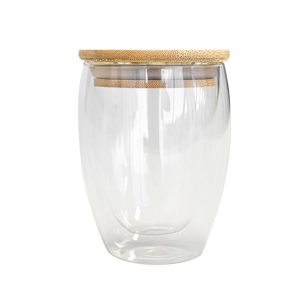 350Ml Double Wall Glass Cup With Bamboo Lid
