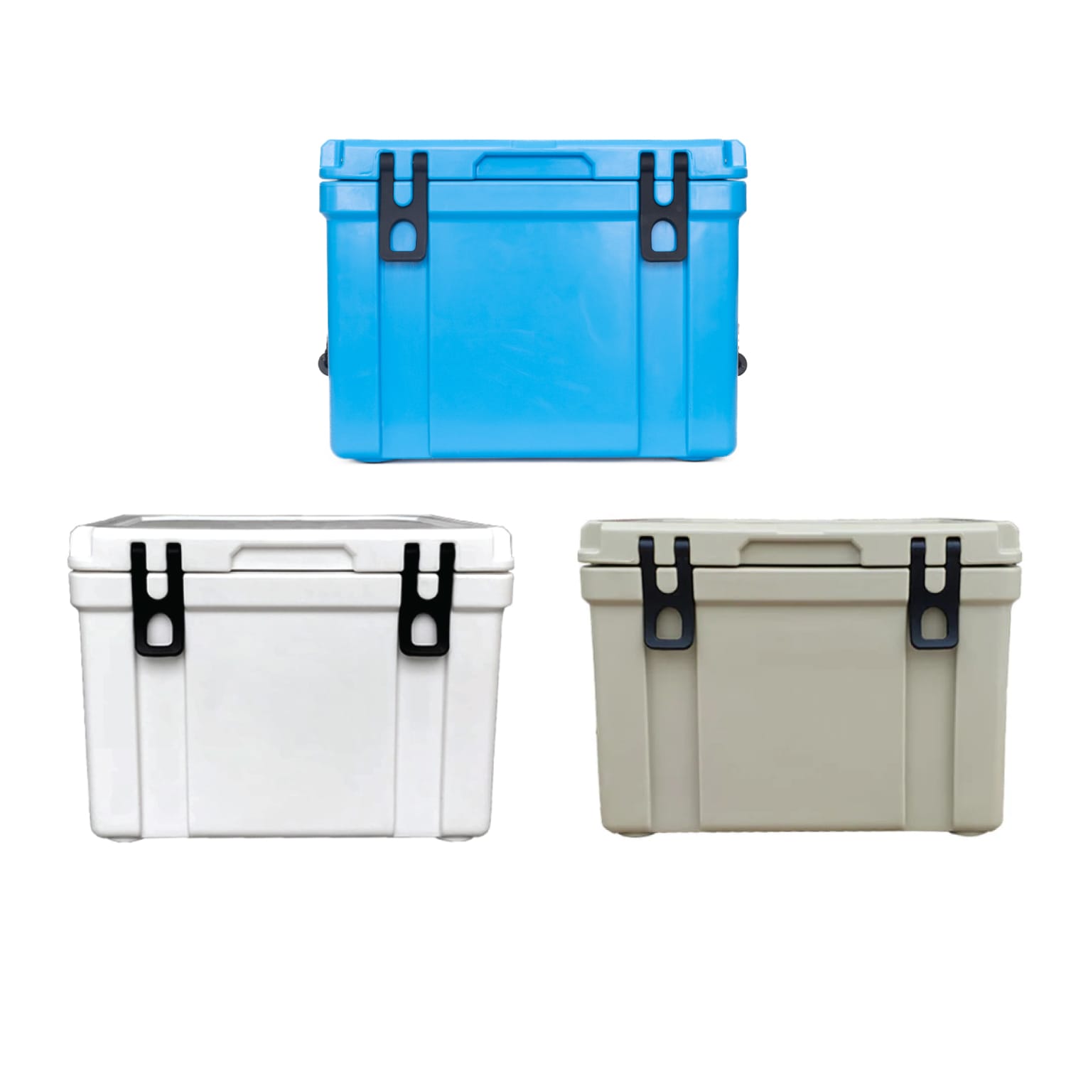 A 25L cooler box in blue, white, and grey, featuring black clips and handles. Each box has a logo. 25L Cooler Box - Image 1