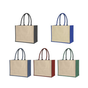 Laminated Jute Supermarket Bag With Coloured Handles And Gussets