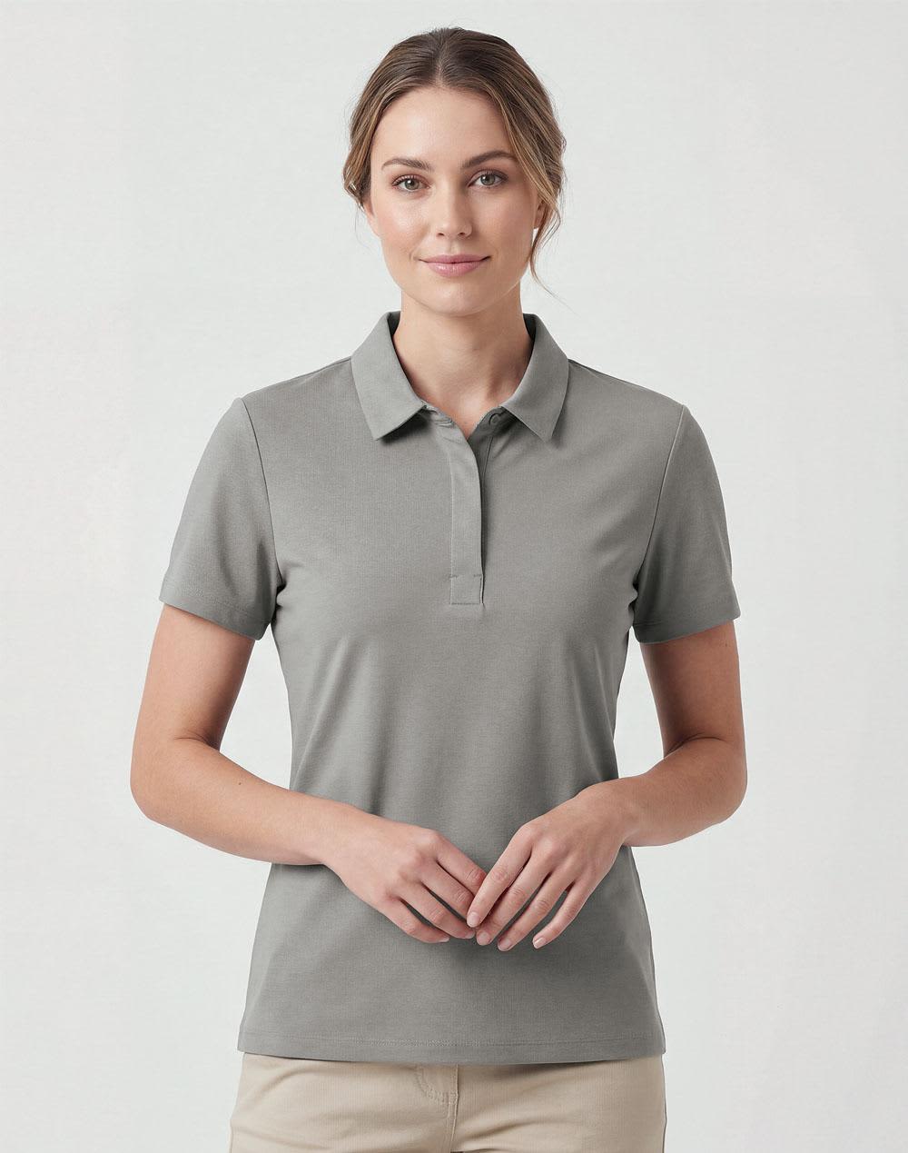 A grey ladies' polo shirt featuring a classic collar and short sleeves, with a logo on the chest. Ladies' High Performance Graphene Polo - Image 1