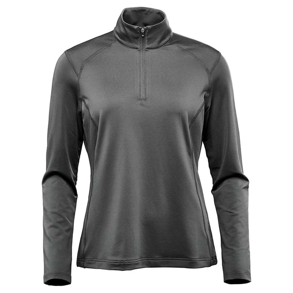 A women's long sleeve quarter zip jumper in dark grey with a sleek design and a logo on the chest. Women's Augusta 1/4 Zip Long Sleeve - Image 1