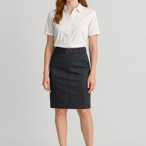 Womens Mid Waist Stretch Chino Skirt