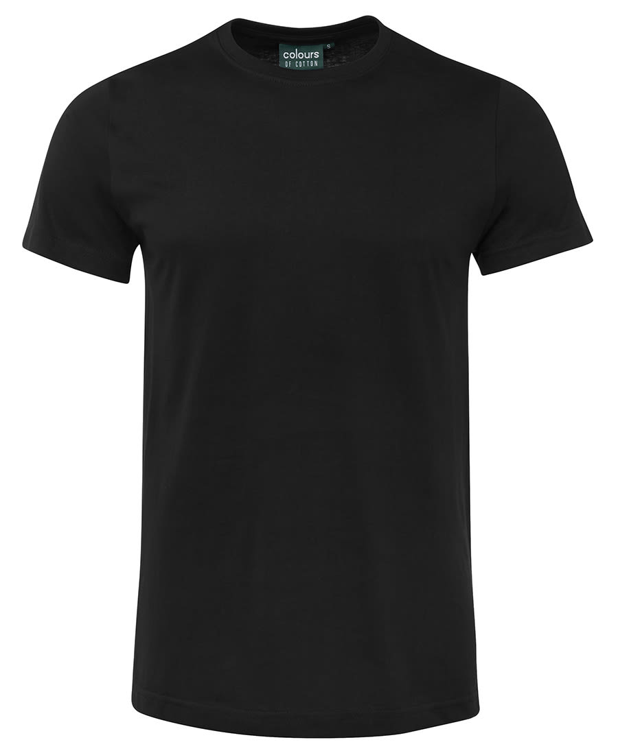 A black fitted t-shirt with short sleeves and a crew neckline, featuring a logo on the label. C of C Fitted Tee - Image 1