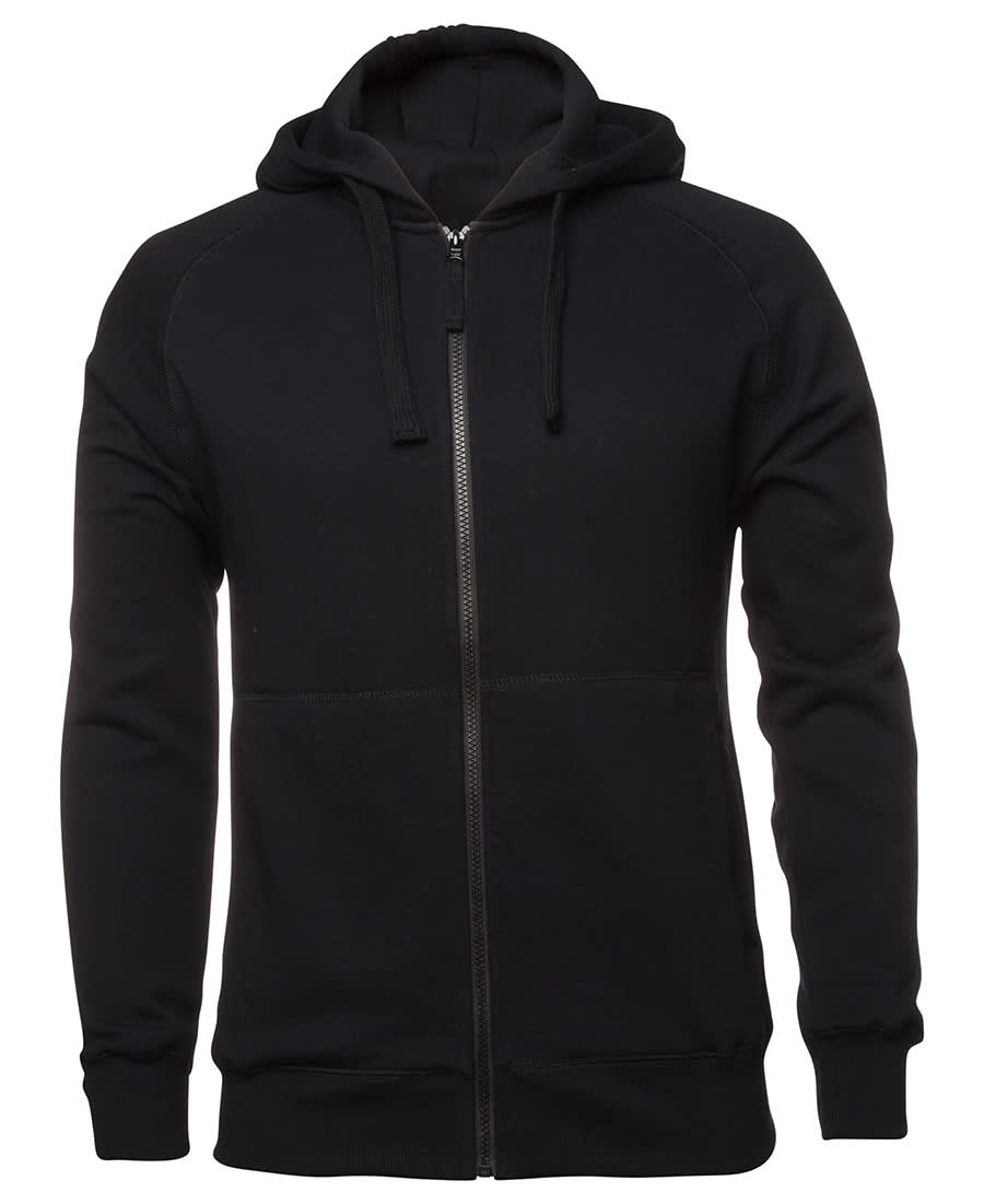 A black zip-up hoodie featuring a hood, long sleeves, and a fitted design. The garment has a logo. C of C - Image 1