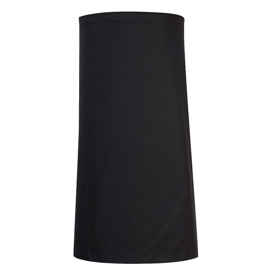A black regular apron, featuring a simple design and a logo on it. Regular Apron - Image 1