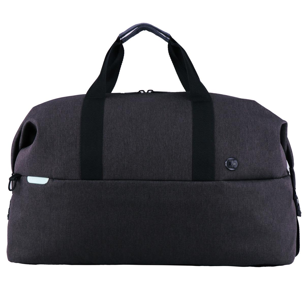 A dark grey duffle bag with dual black handles and a logo on the front. Swissdigital Arosa Duffle Bag - Image 1