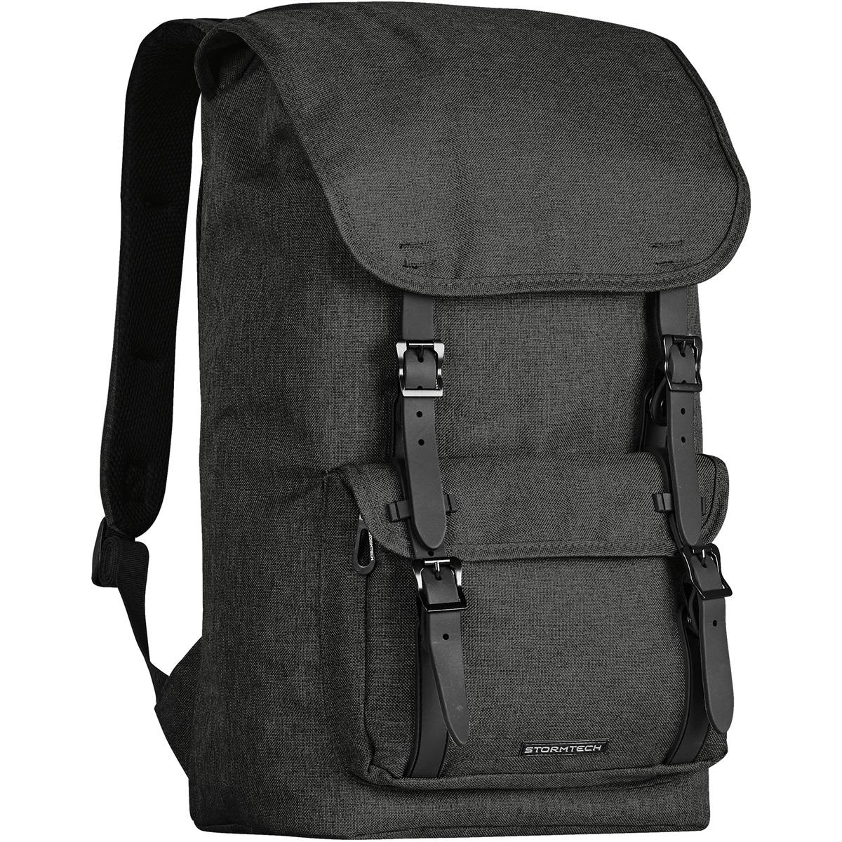 A green backpack with adjustable straps and buckles, featuring a logo and a top flap design. Oasis Backpack - Image 1
