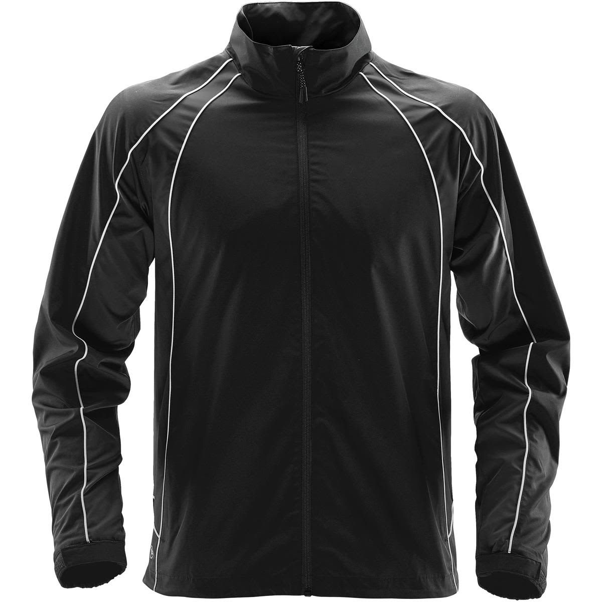 A black men's training jacket featuring white piping details and a zippered front. It has a logo on the chest. Men's Warrior Training Jacket - Image 1