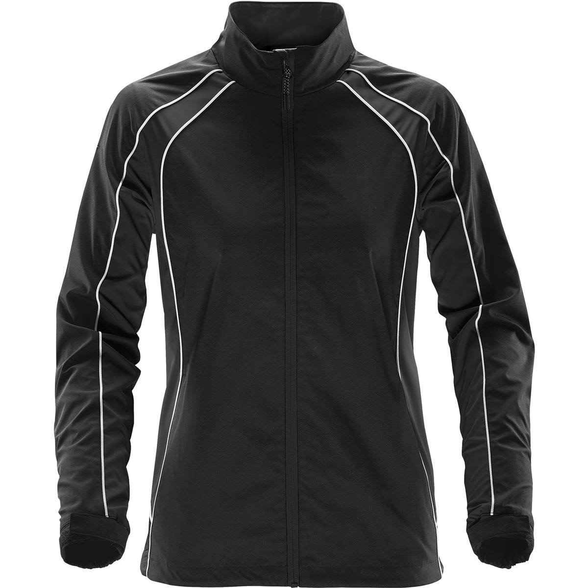 A women's black training jacket with reflective piping and a zip front, featuring a logo on the chest. Women's Warrior Training Jacket - Image 1