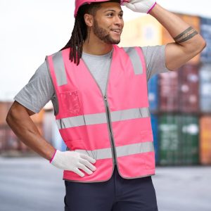 Hi Vis Safety Zip Vest With ID & Utility Pockets
