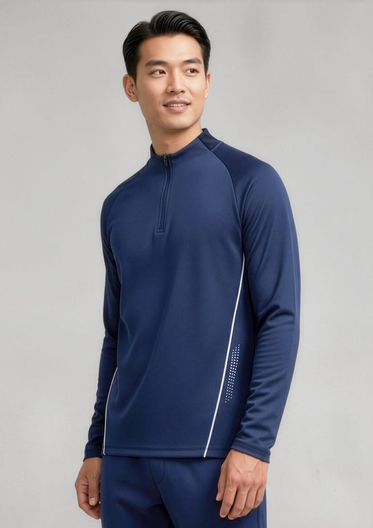 A navy unisex mid-layer jumper with a half-zip and white detailing, featuring a logo on the chest. Unisex Balance Mid Layer Top - Image 1