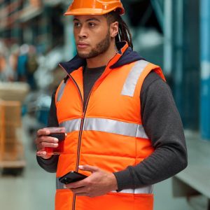 Unisex Hi Vis Hooded Puffer Vest