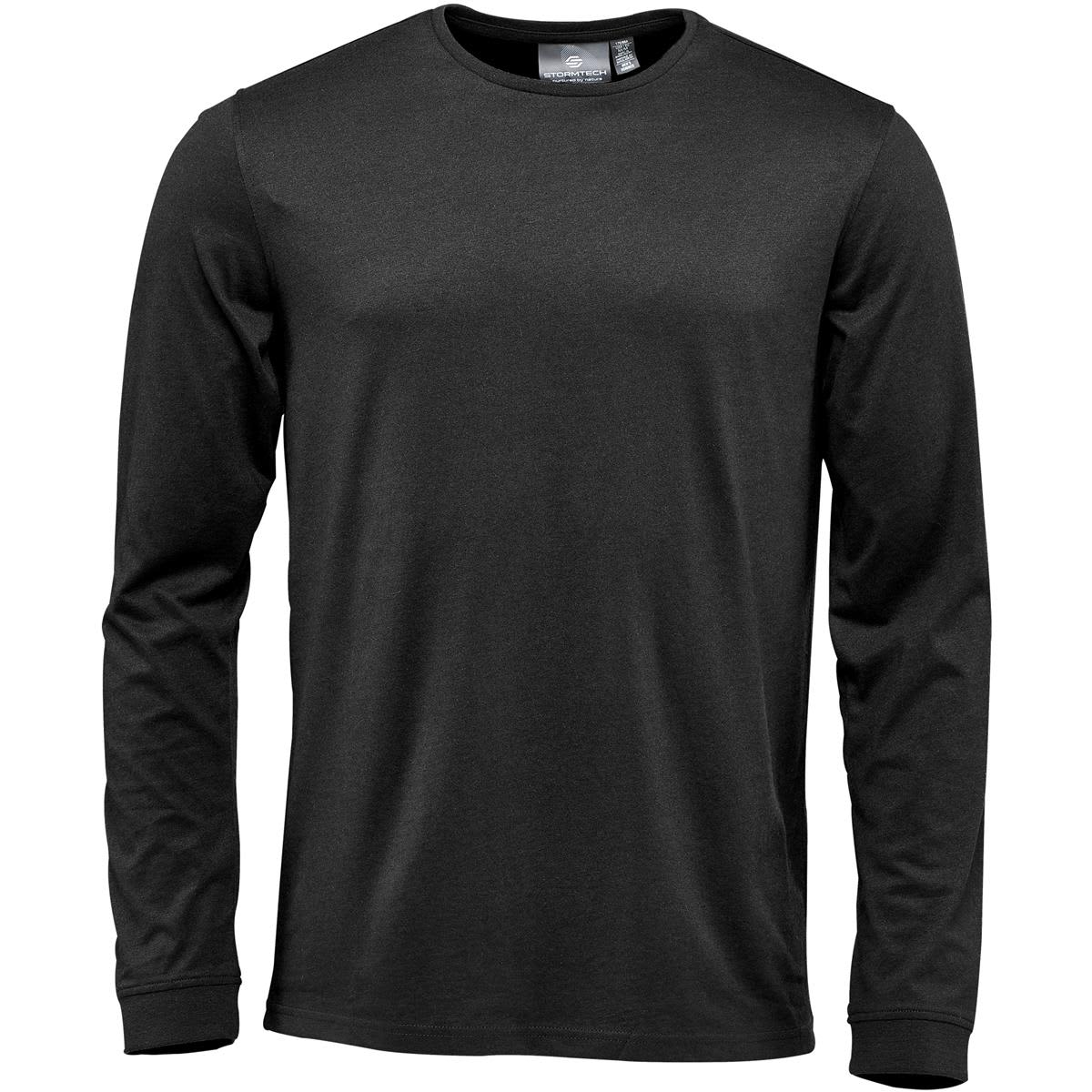 A black long-sleeved men's tee shirt with a round neckline and a small logo. Men's Torcello L/S Tee - Image 1