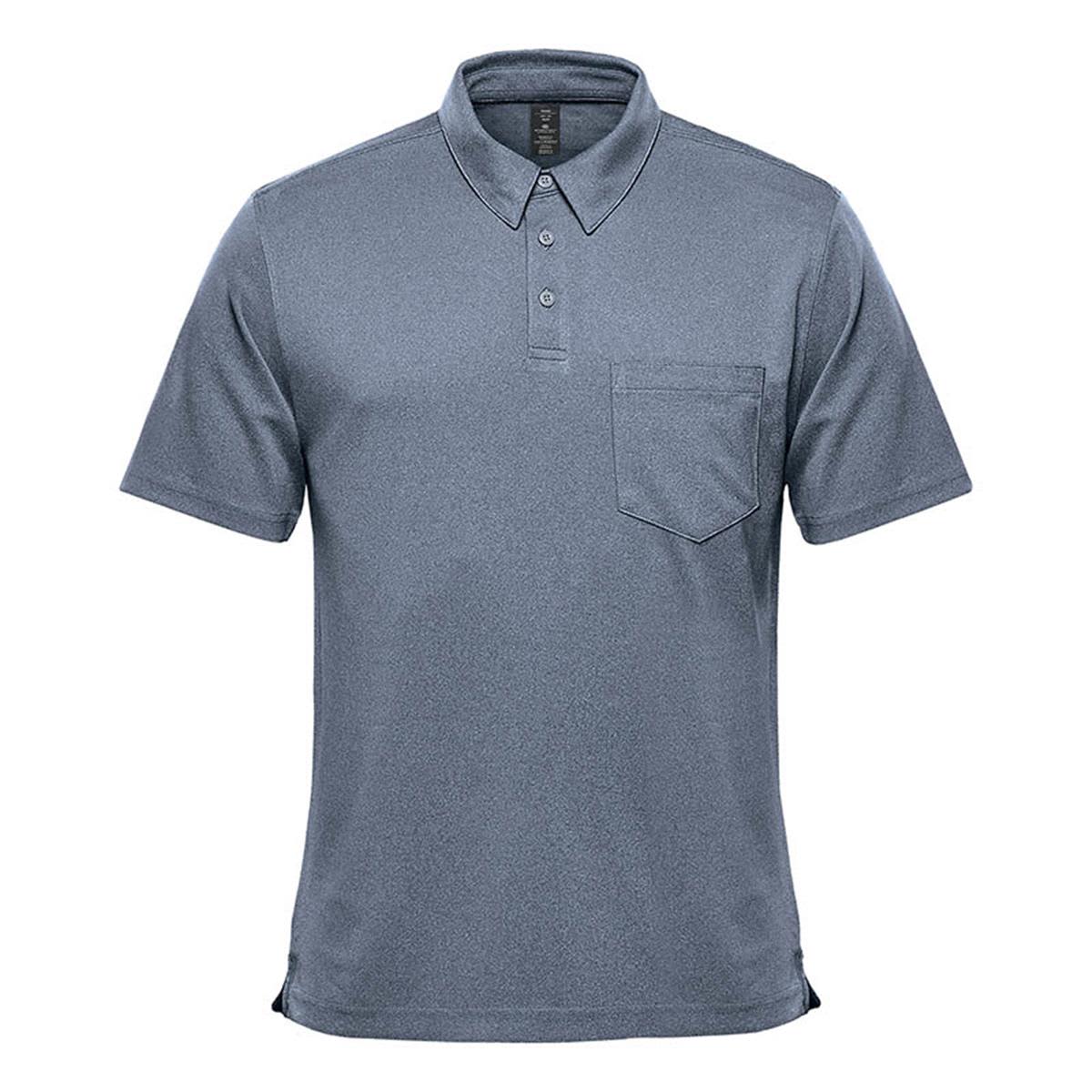 A men's short sleeve polo in a grey tone with a collar and a breast pocket. Features a branded logo. Men's Dockyard Performance Short Sleeve Polo - Image 1