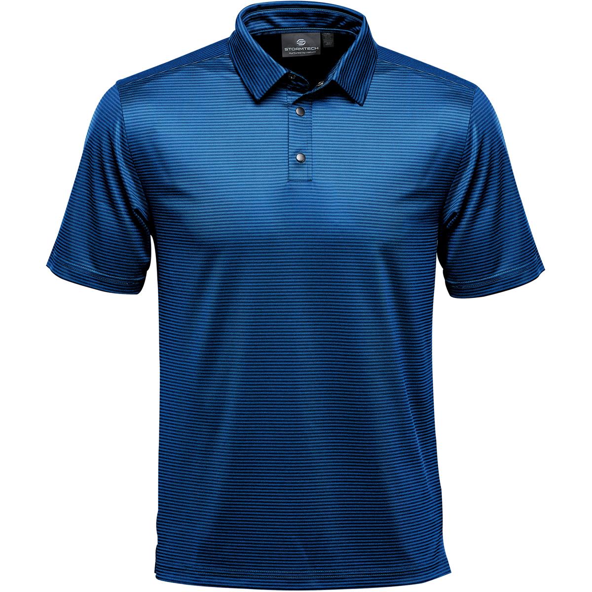 A men's polo shirt in navy blue with a striped pattern and a collar. Features a logo. Men's Gulf Stream Polo - Image 1
