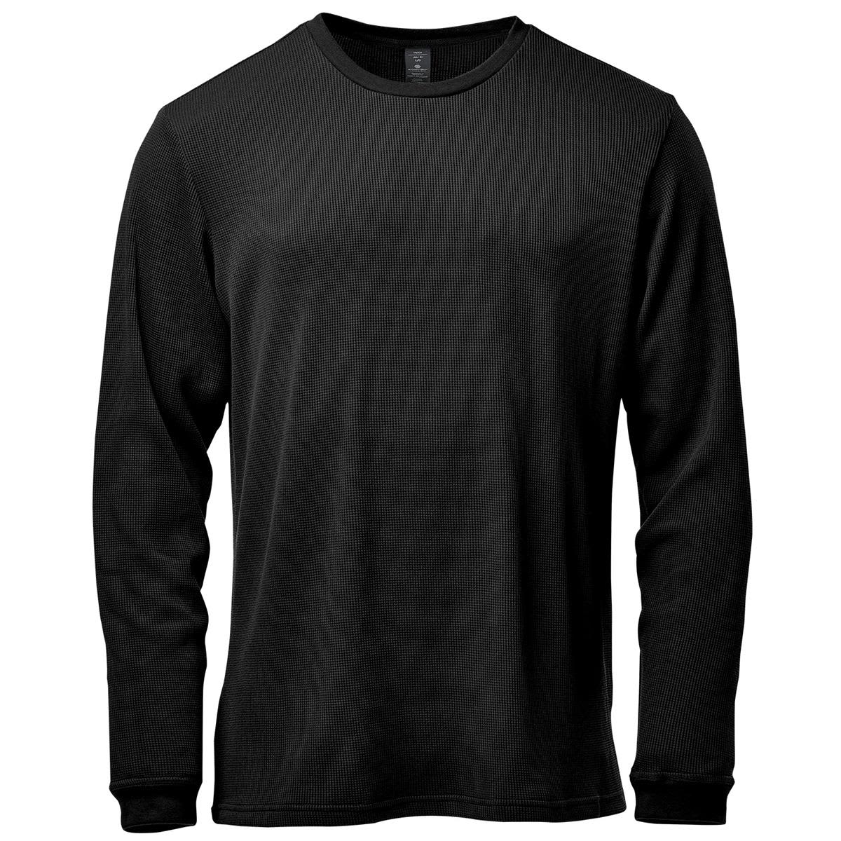 A black men's crew neck shirt with long sleeves and a textured fabric. It features a logo on the chest. Men's Ashburn Crew Neck - Image 1