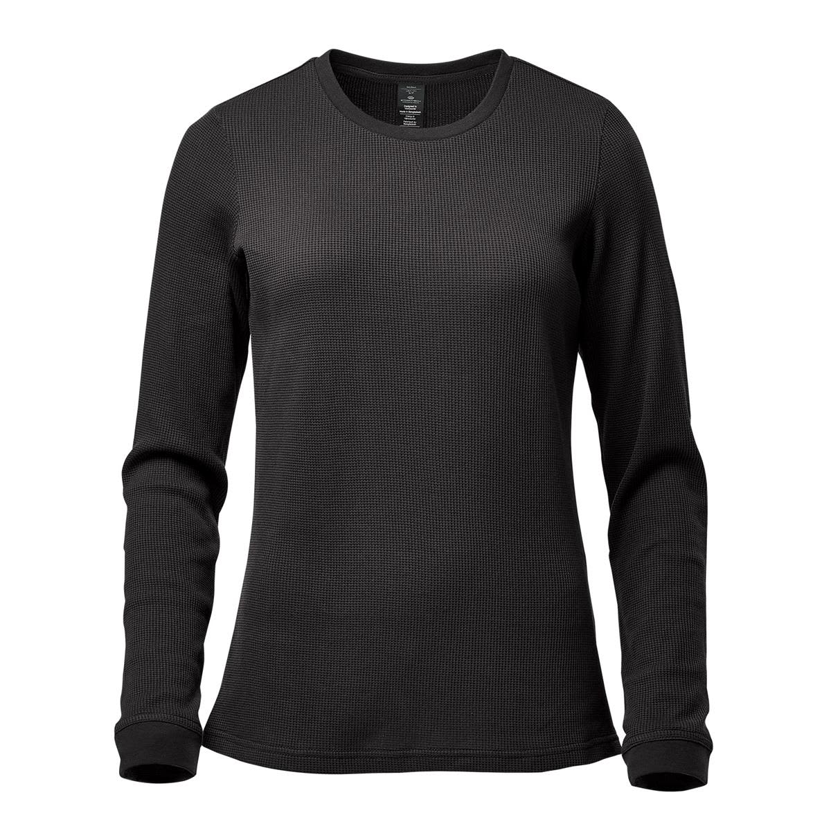 A long-sleeved women's crew neck shirt in black, featuring a textured fabric and a logo. Women's Ashburn Crew Neck - Image 1