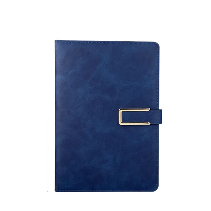 A5 pu leather notebook in a deep blue colour, featuring a gold clasp and smooth finish. Includes branding. A5 Pu Leather Notebook - Image 1
