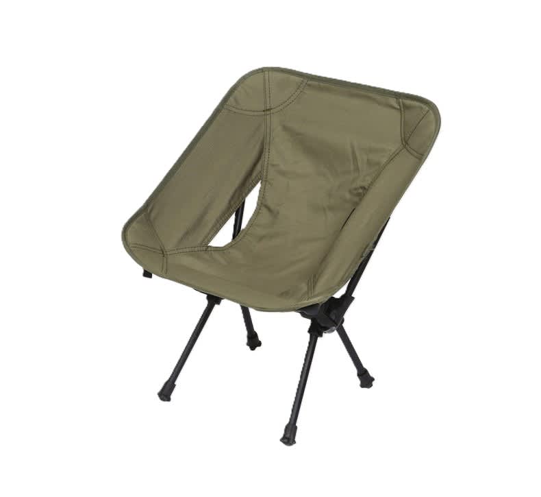 A lightweight camping chair in olive green, featuring a fabric seat and black metal legs. Camping Chair - Image 1