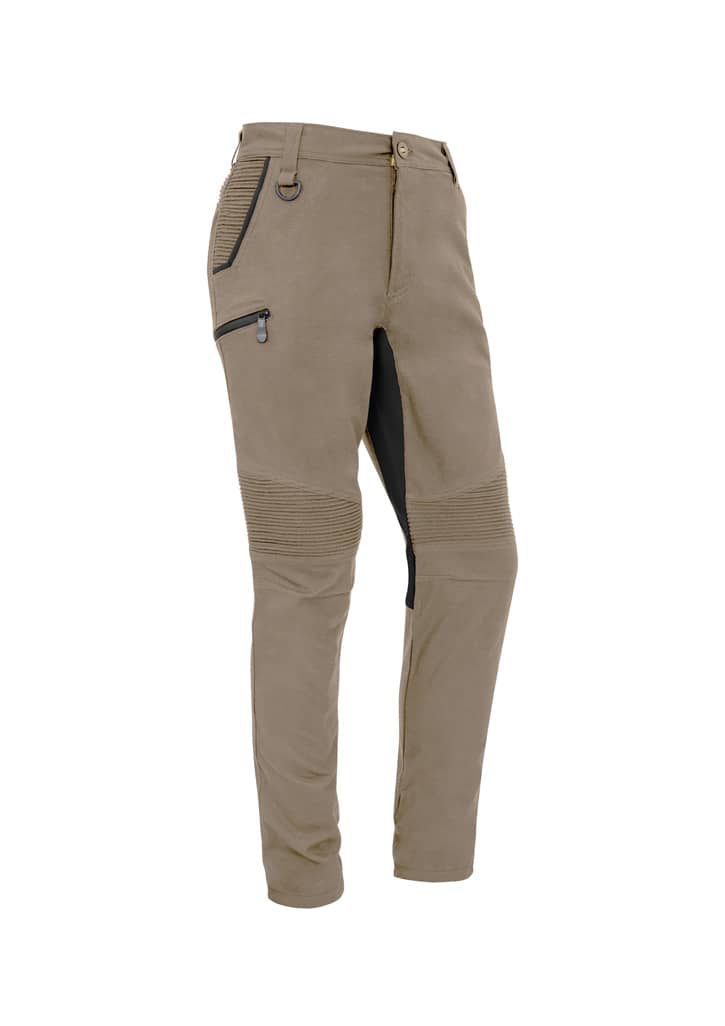 A pair of men's stretch work pants in a khaki and black colour combination, featuring zip pockets and textured knee panels. Mens Streetworx Stretch Pant - Image 1