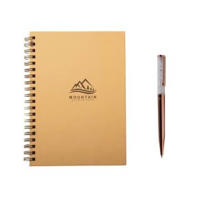 Hardcover Spiral Noteook With Glitter Ballpoint Pen