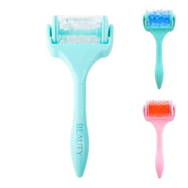 A set of gel facial massagers in teal and pink, featuring rollers filled with ice-blue and gel beads. Ice Roller Facial Gel Therapy Massager - Image 1
