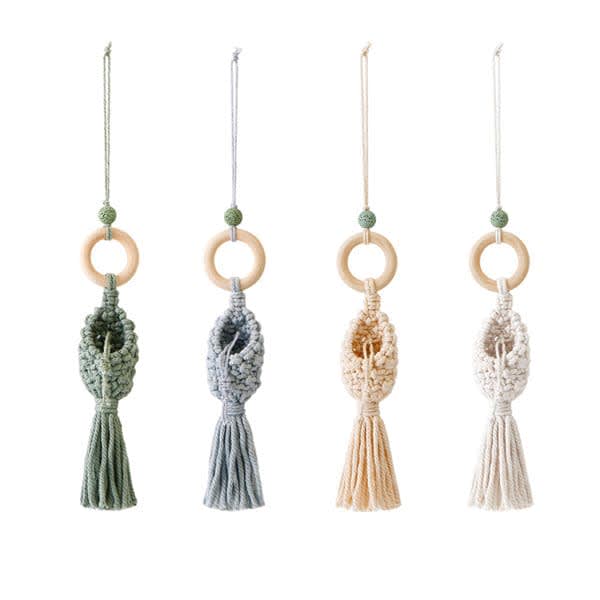 A set of four decorative perfume bottle pendants in pastel colours, featuring tassels and wooden rings. Pastoral Bird Nest Perfume Bottle Pendant - Image 1