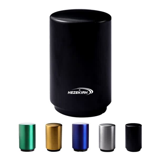 A drink bottle opener in various colours including black, green, gold, blue, and silver, featuring a logo. Automatic Bottle Opener - Image 1