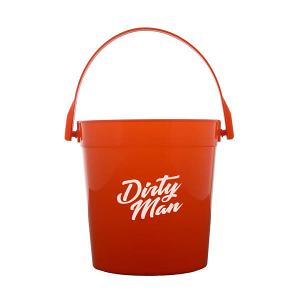 An orange plastic cocktail bucket with a handle, featuring a logo on the front. 1L Plastic Cocktail Rum Bucket For Party - Image 1