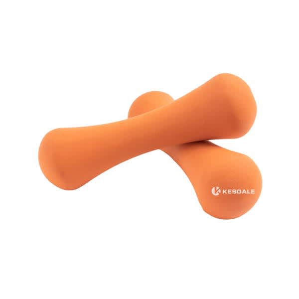 Two orange bone-shaped dumbbells with a smooth surface, featuring a logo on one side. 1.5KG Bone Shape Dumbbell - Image 1